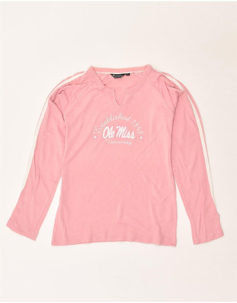 CHAMPION Girls Graphic Top Long Sleeve 13-14 Years Pink Cotton | Vintage Champion | Thrift | Second-Hand Champion | Used Clothing | Messina Hembry 