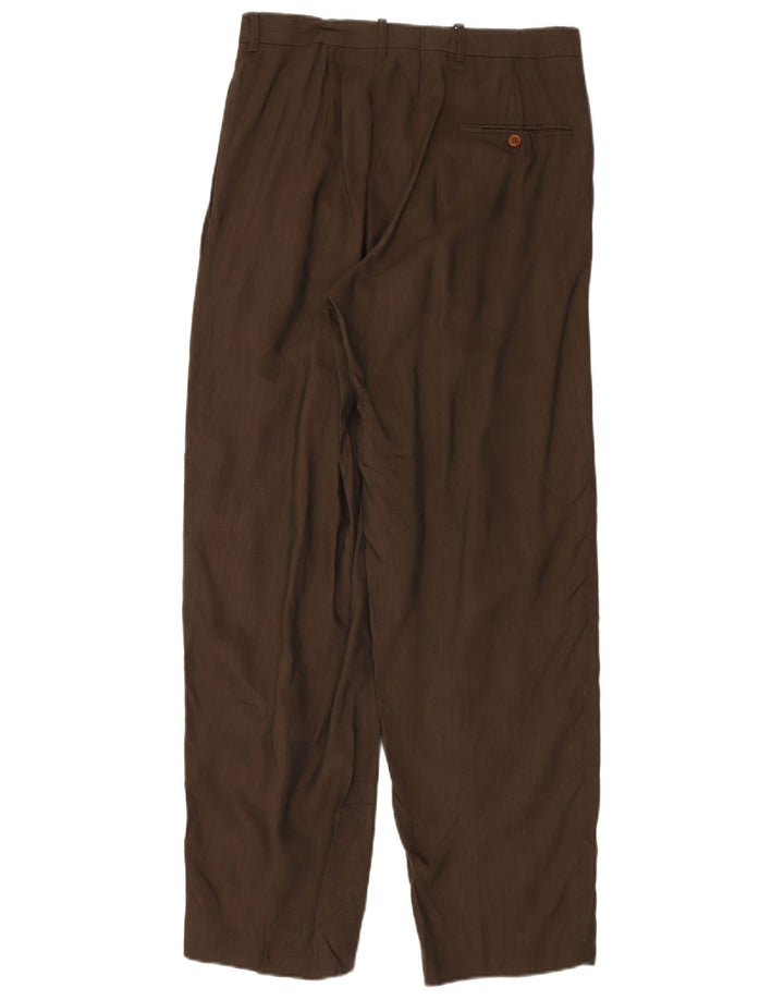 GB.PEDRINI Mens Pegged Suit Trousers IT 48 Medium W32 L33 Brown Linen