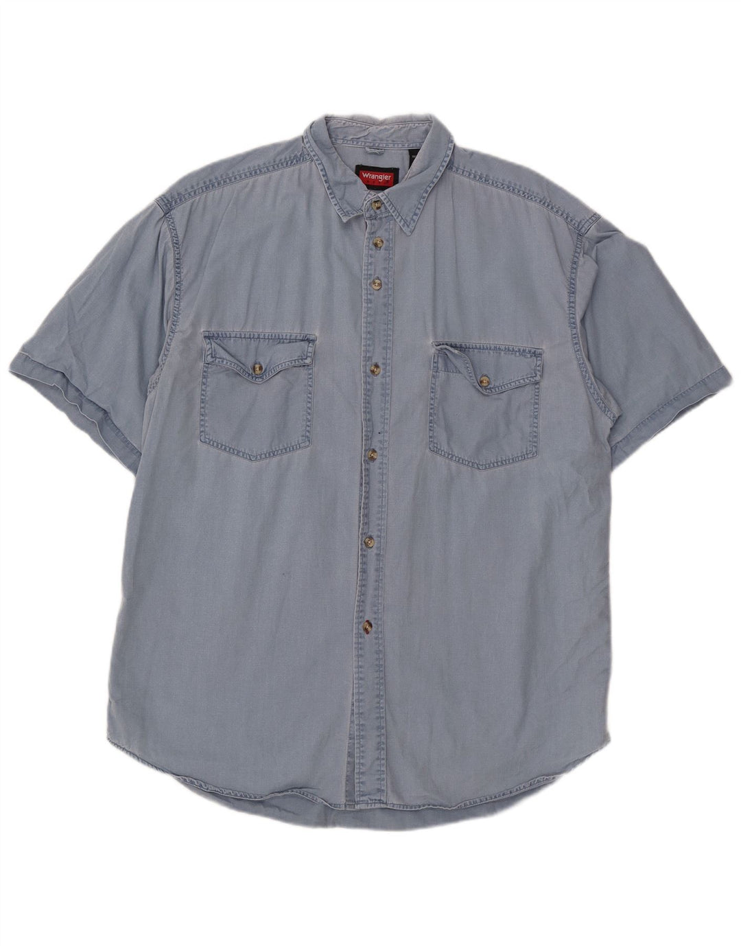 Wrangler Mens Short Sleeve Shirt Large Blue Cotton