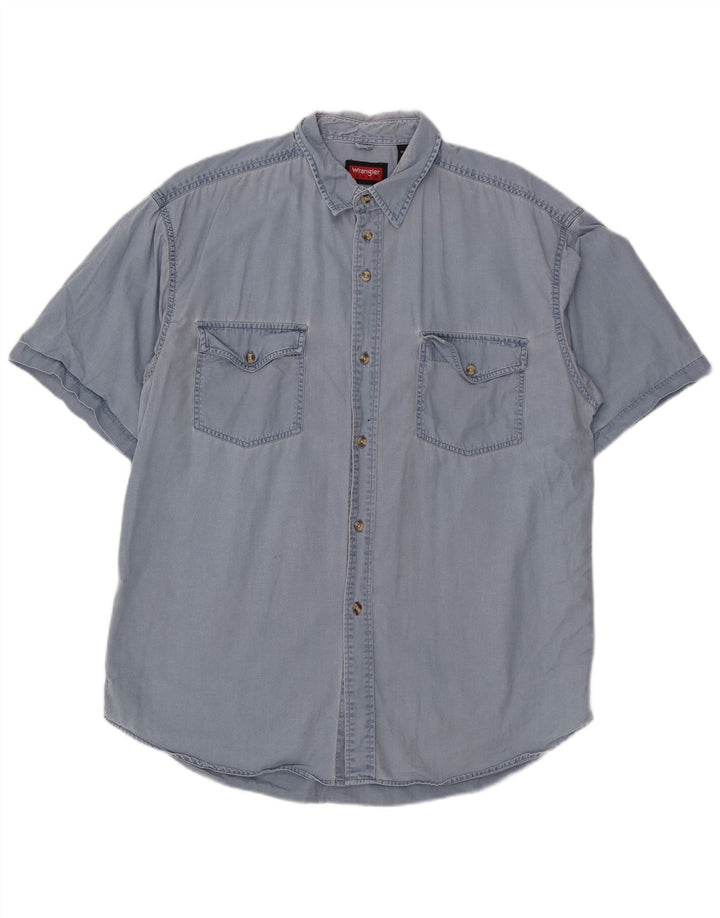 Wrangler Mens Short Sleeve Shirt Large Blue Cotton