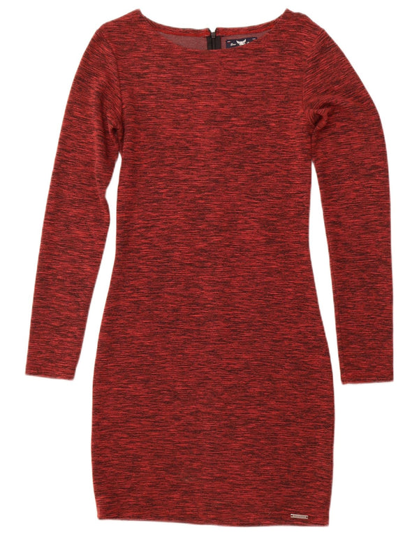 SUPERDRY Womens Long Sleeve Bodycon Dress UK 8 Small Burgundy Flecked