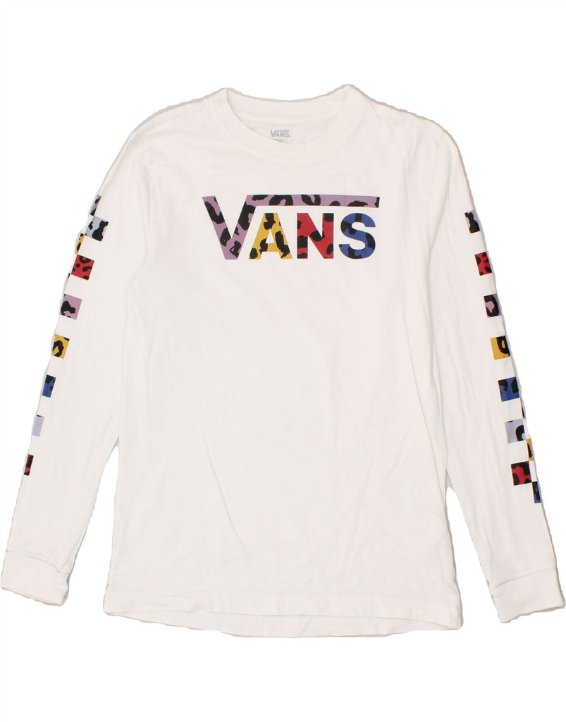 VANS Womens Graphic Top Long Sleeve UK 10 Small White Cotton | Vintage Vans | Thrift | Second-Hand Vans | Used Clothing | Messina Hembry 