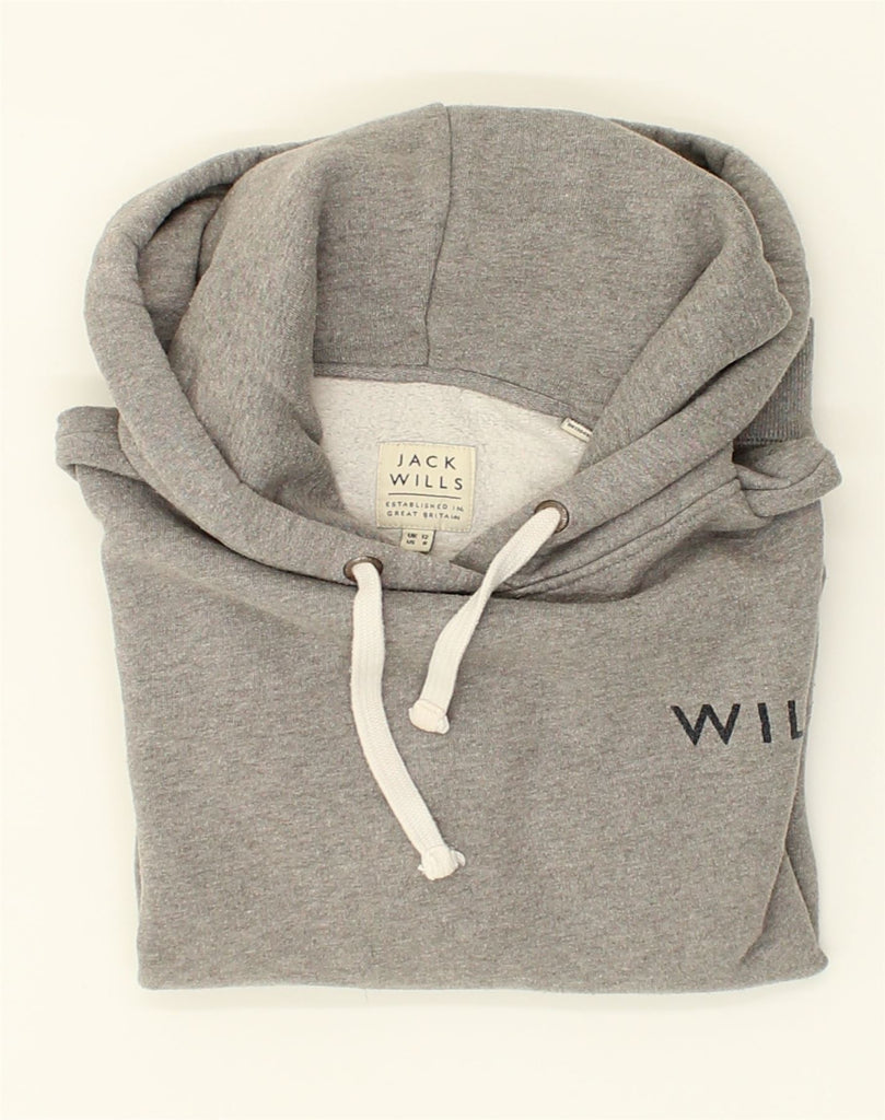 JACK WILLS Womens Graphic Hoodie Jumper UK 12 Medium  Grey Cotton | Vintage Jack Wills | Thrift | Second-Hand Jack Wills | Used Clothing | Messina Hembry 