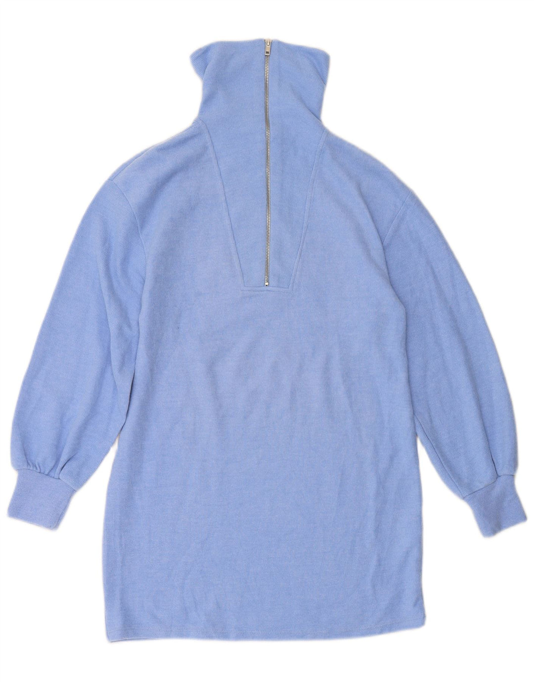 ZARA Womens Longline Zip Neck Jumper Sweater UK 10 Small Blue Polyester