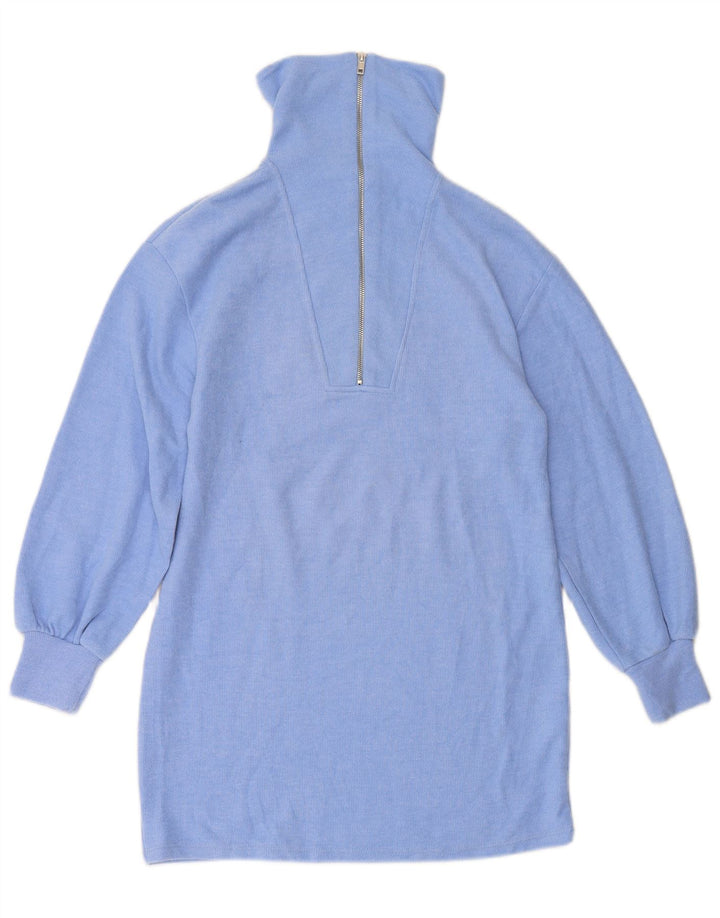 ZARA Womens Longline Zip Neck Jumper Sweater UK 10 Small Blue Polyester
