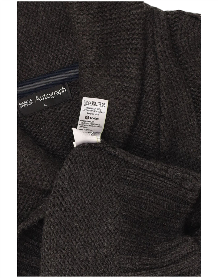 MARKS & SPENCER Mens Autograph Shawl Neck Jumper Sweater Large Grey