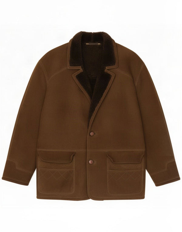 Vintage Mens Shearling Jacket IT 52 XL Khaki