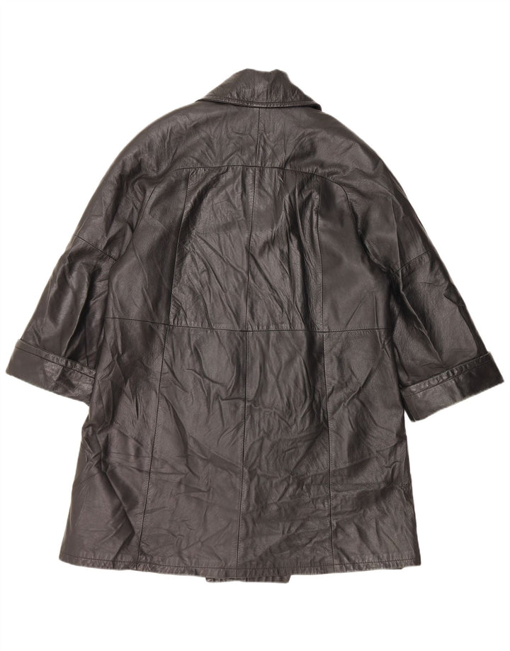 VINTAGE Womens Leather Coat IT 48 XL Black