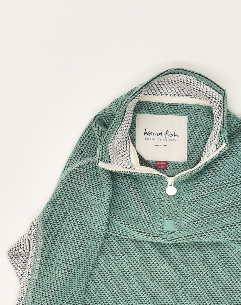 WEIRD FISH Womens Zip Neck Jumper Sweater UK 12 Medium  Green Colourblock | Vintage Weird Fish | Thrift | Second-Hand Weird Fish | Used Clothing | Messina Hembry 