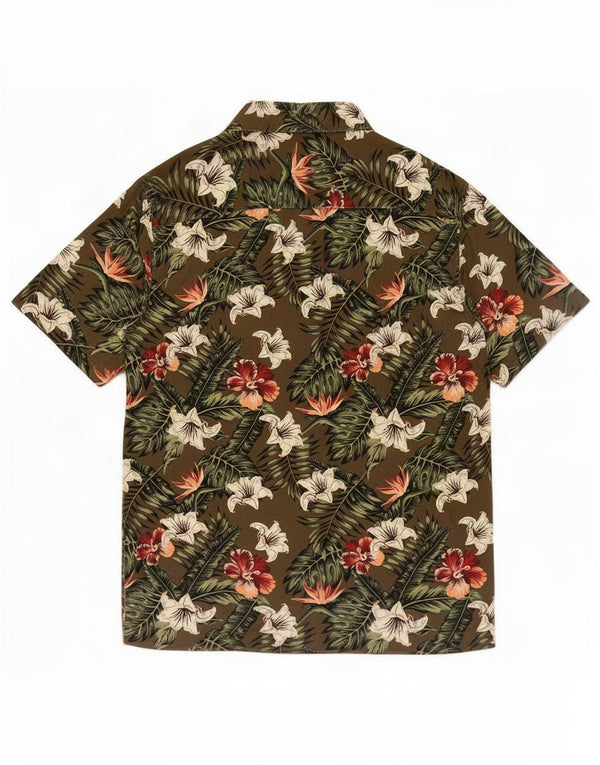 Jack & Jones Mens Hawaiian Short Sleeve Shirt Large Khaki Floral Viscose