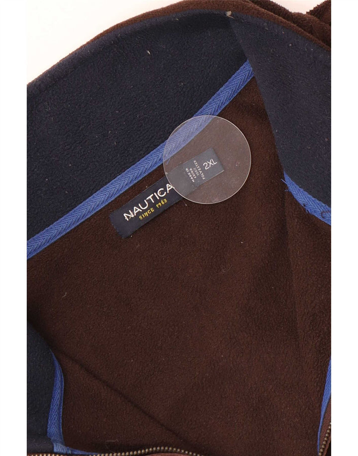 Nautica Mens Graphic Zip Neck Fleece Jumper 2XL Brown Polyester