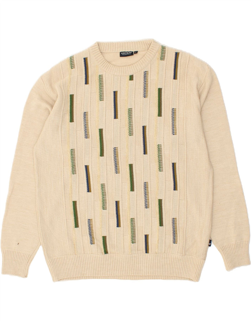 WESTBURY Mens Crew Neck Jumper Sweater Large Beige Striped New Wool Vintage WESTBURY and Second-Hand WESTBURY from Messina Hembry 