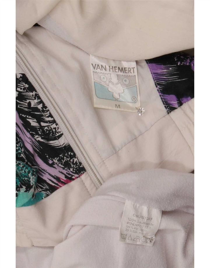 Vintage Mens Graphic Tracksuit Top Jacket Medium White Colourblock Retro