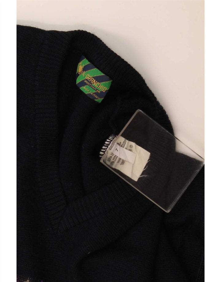 Il Granchio Mens V-Neck Jumper Sweater Medium Navy Blue Argyle/Diamond Wool