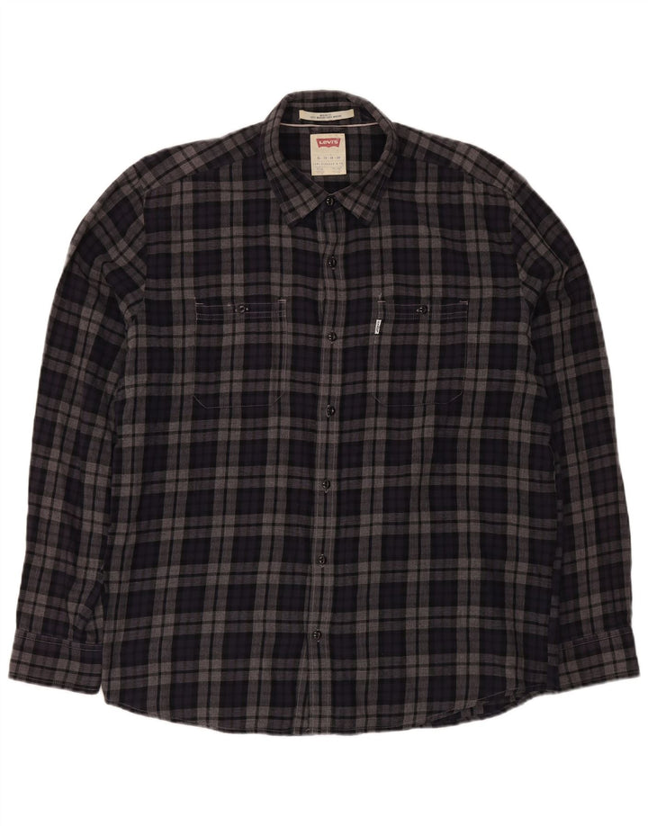 LEVI'S Mens Modern Fit Flannel Shirt XL Navy Blue Check