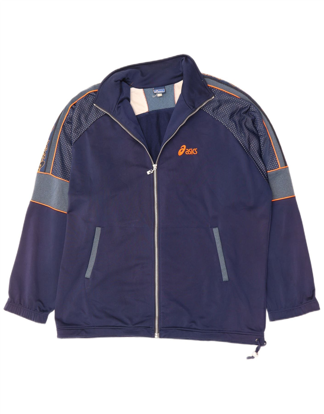 ASICS Mens Graphic Tracksuit Top Jacket 2XL Navy Blue Polyester