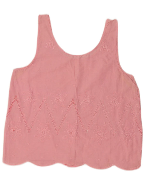 Vintage Womens Sleeveless Blouse Top UK 16 Large Pink Floral