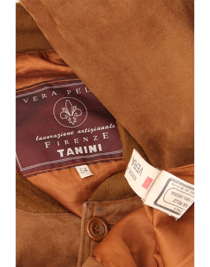Vintage Mens Suede Bomber Jacket IT 54 2XL Brown Leather
