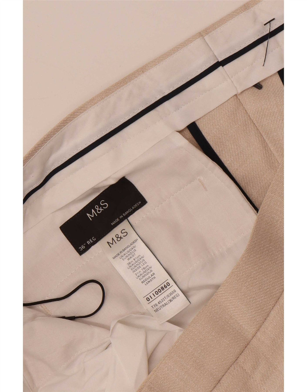 Marks & Spencer Mens Tapered Chino Trousers W36 L30 Beige Polyester
