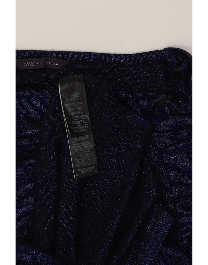 Marks & Spencer Womens Longline Top 3/4 Sleeve UK 16 Large Blue Viscose