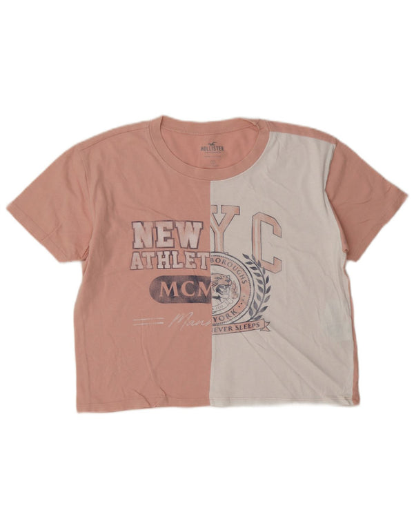 Hollister Womens Crop Graphic T-Shirt Top UK 10 Small Pink Colourblock