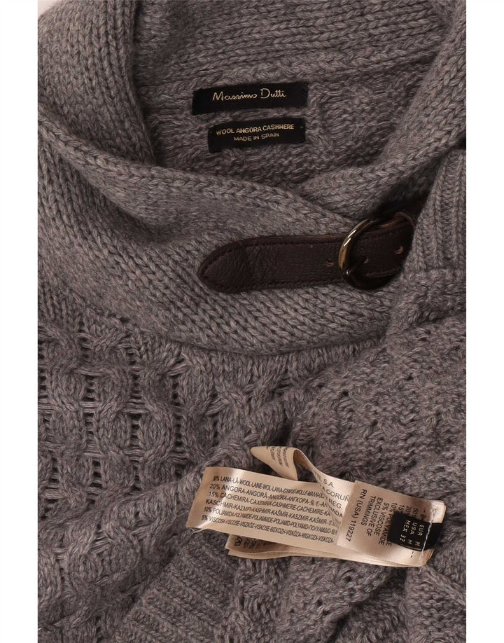 Massimo Dutti Womens Shawl Neck Poncho Jumper UK 14 Medium Grey Wool