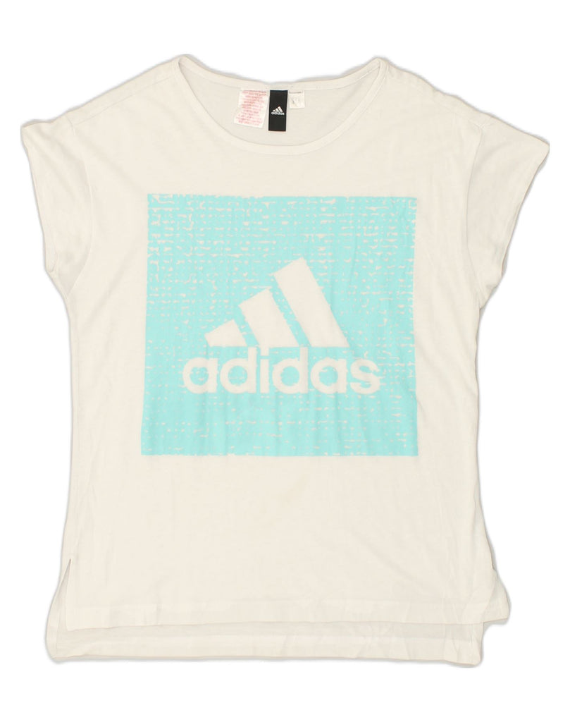 ADIDAS Womens Graphic T-Shirt Top UK 16 Large Beige | Vintage Adidas | Thrift | Second-Hand Adidas | Used Clothing | Messina Hembry 