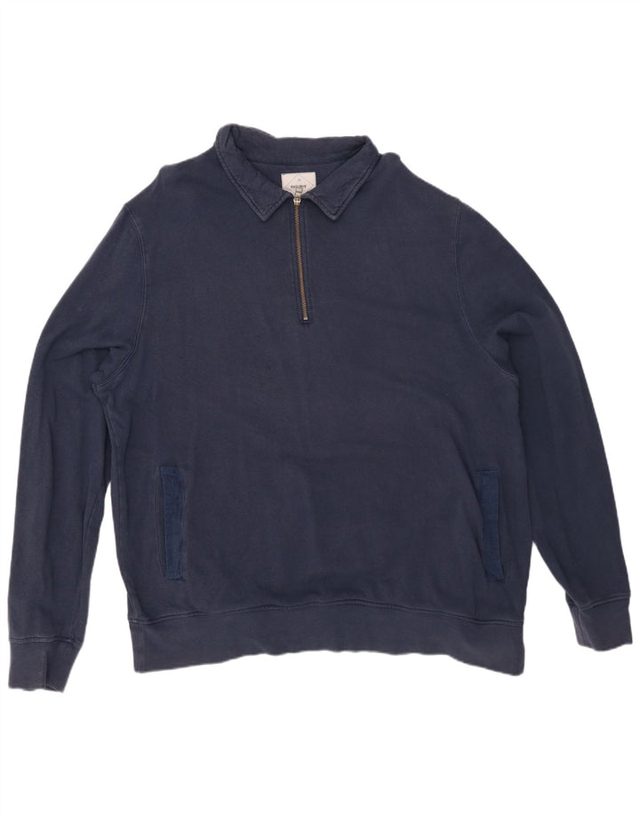WHITE STUFF Mens Polo Neck Sweatshirt Jumper 2XL Navy Blue Cotton