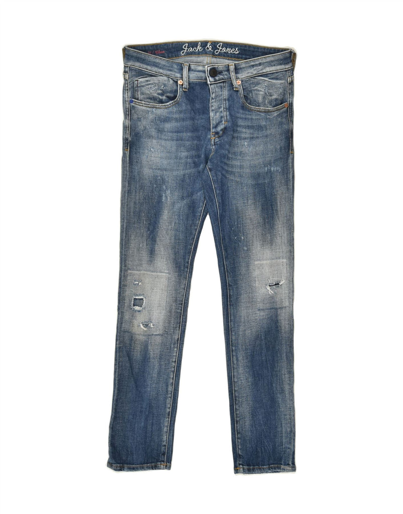 JACK & JONES Mens GLENN Distressed Skinny Jeans W31 L30 Blue Cotton | Vintage Jack & Jones | Thrift | Second-Hand Jack & Jones | Used Clothing | Messina Hembry 