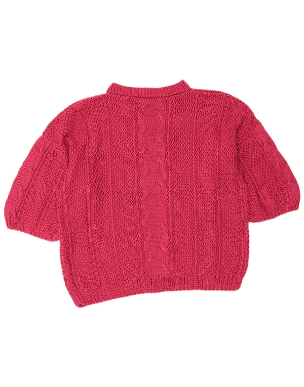 Vintage Womens Short Sleeve Turtle Neck Jumper Sweater UK 16 Large Pink