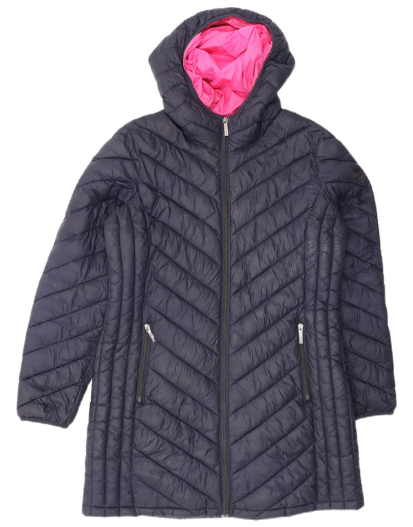 Michael Kors Womens Hooded Padded Coat UK 16 Large Navy Blue Nylon