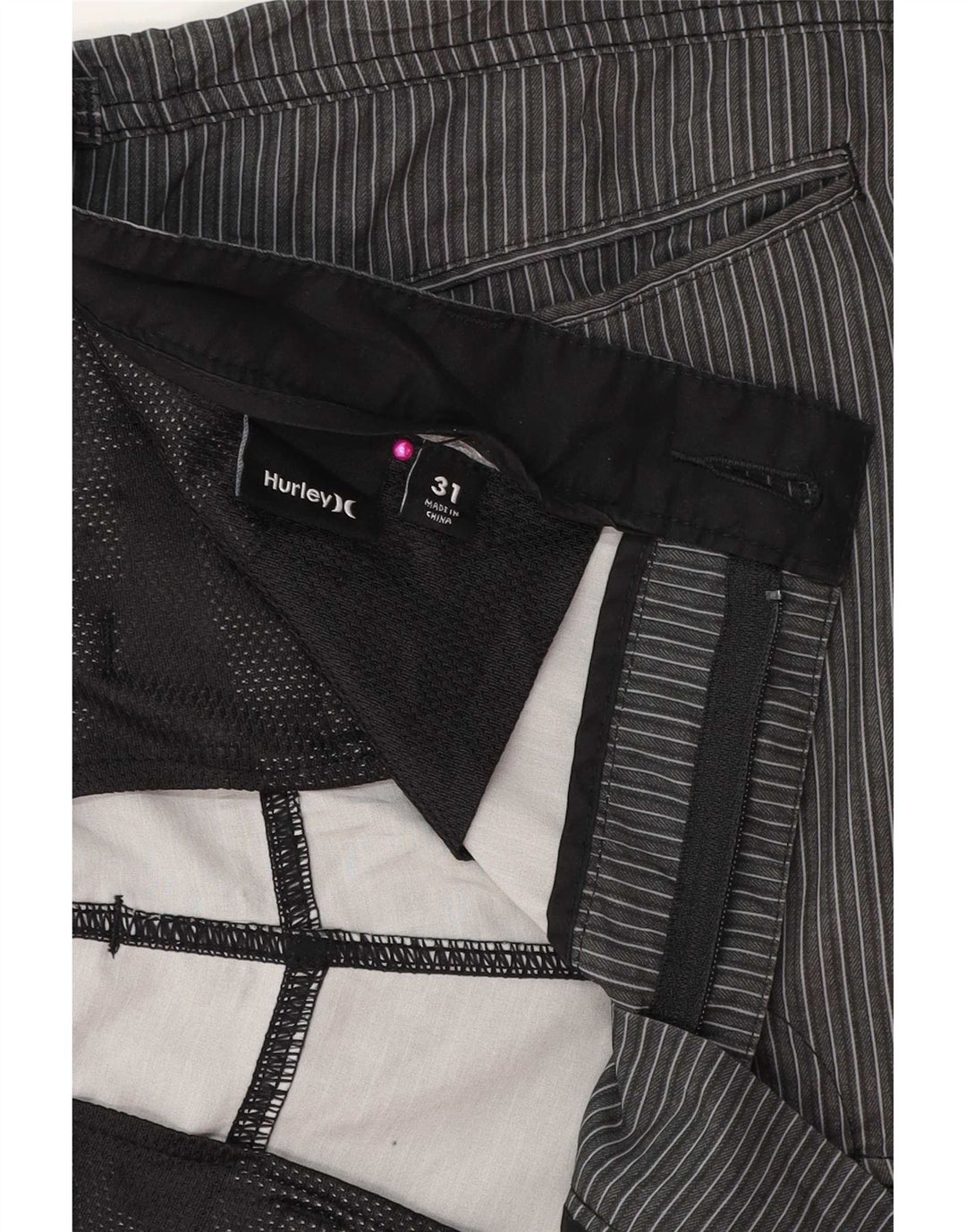 Hurley Mens Chino Shorts W31 Medium Grey Striped Polyester