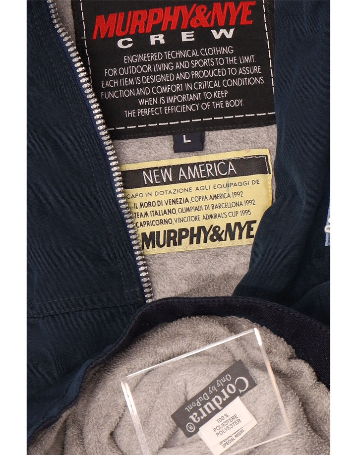 MURPHY & NYE Mens Graphic Bomber Jacket UK 40 Large Navy Blue Polyester