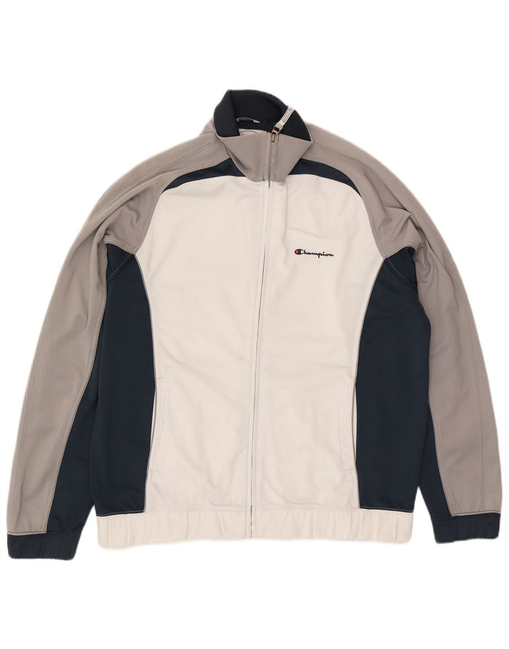 Champion Mens Tracksuit Top Jacket Large White Colourblock Polyester