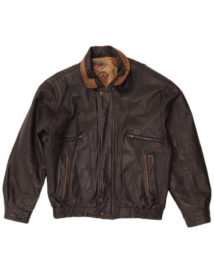 C&A Mens Bomber Leather Jacket EU 48 Medium Black
