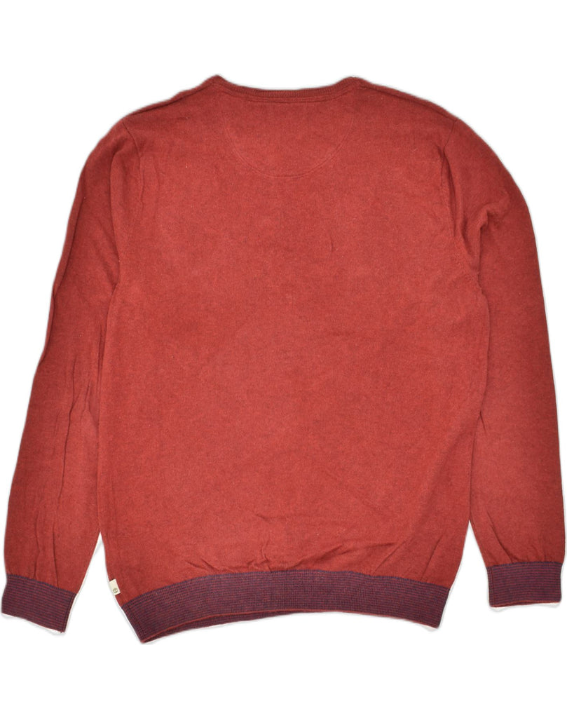 TIMBERLAND Mens Slim Fit V-Neck Jumper Sweater Medium Maroon Cotton | Vintage Timberland | Thrift | Second-Hand Timberland | Used Clothing | Messina Hembry 