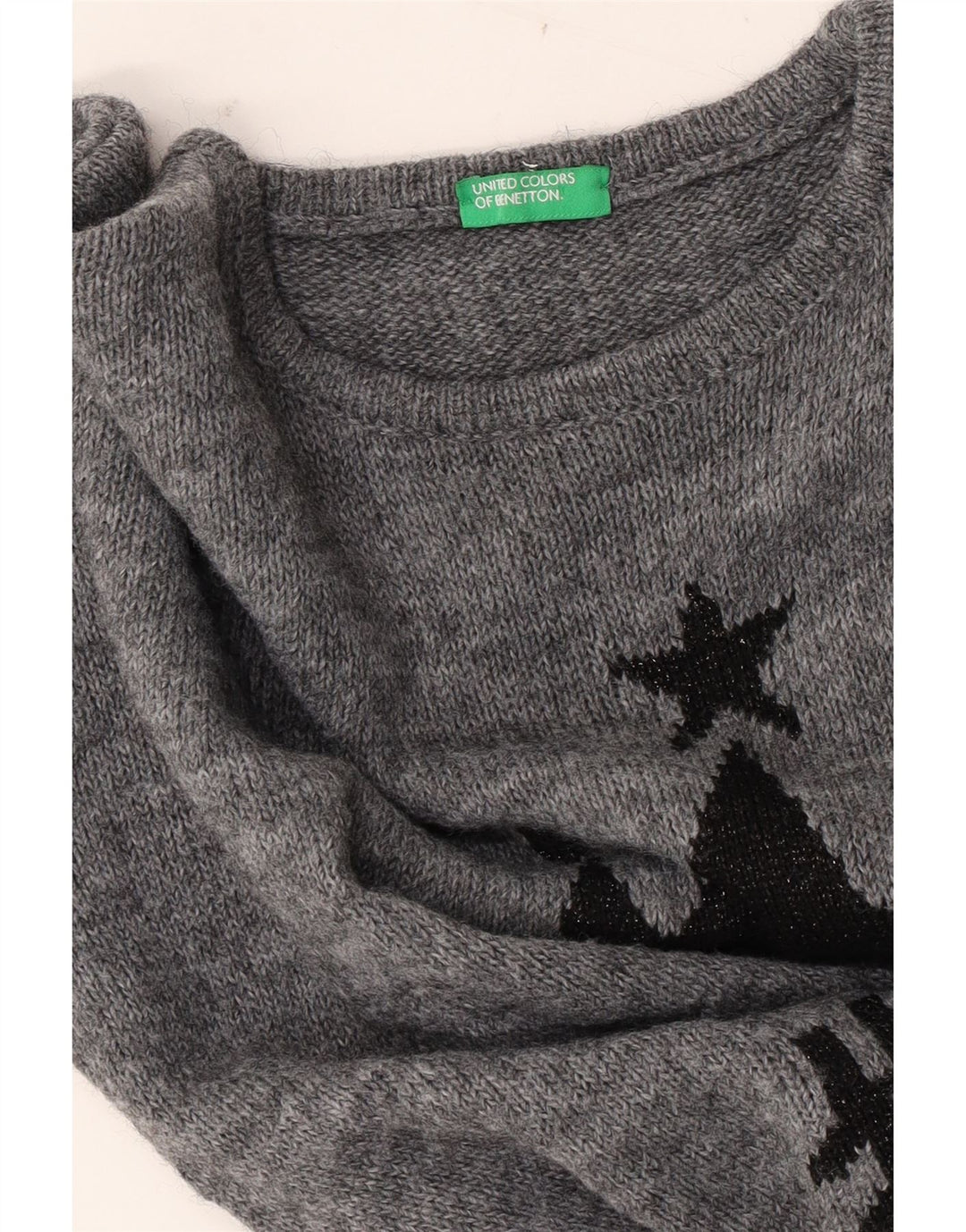 Benetton Womens Graphic Jumper Dress UK 12 Medium Grey Colourblock