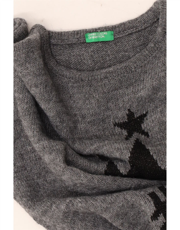 Benetton Womens Graphic Jumper Dress UK 12 Medium Grey Colourblock