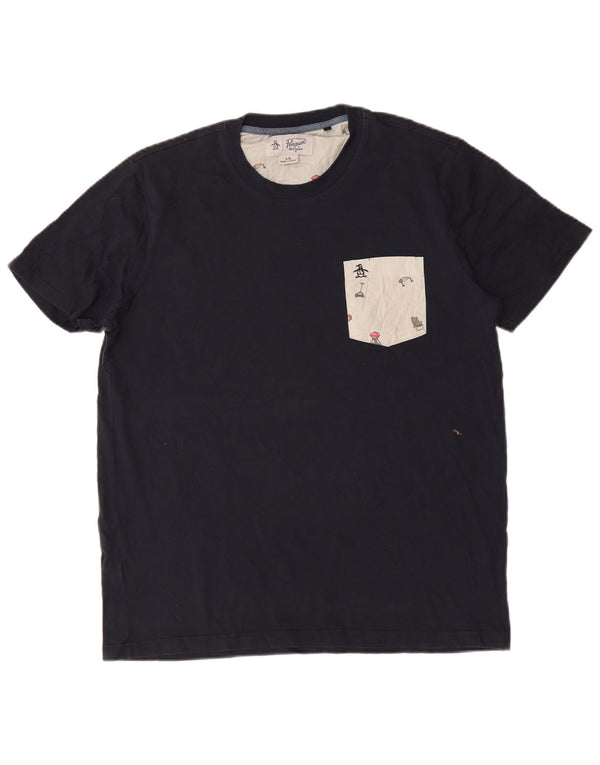 Penguin Mens T-Shirt Top Large Navy Blue Cotton