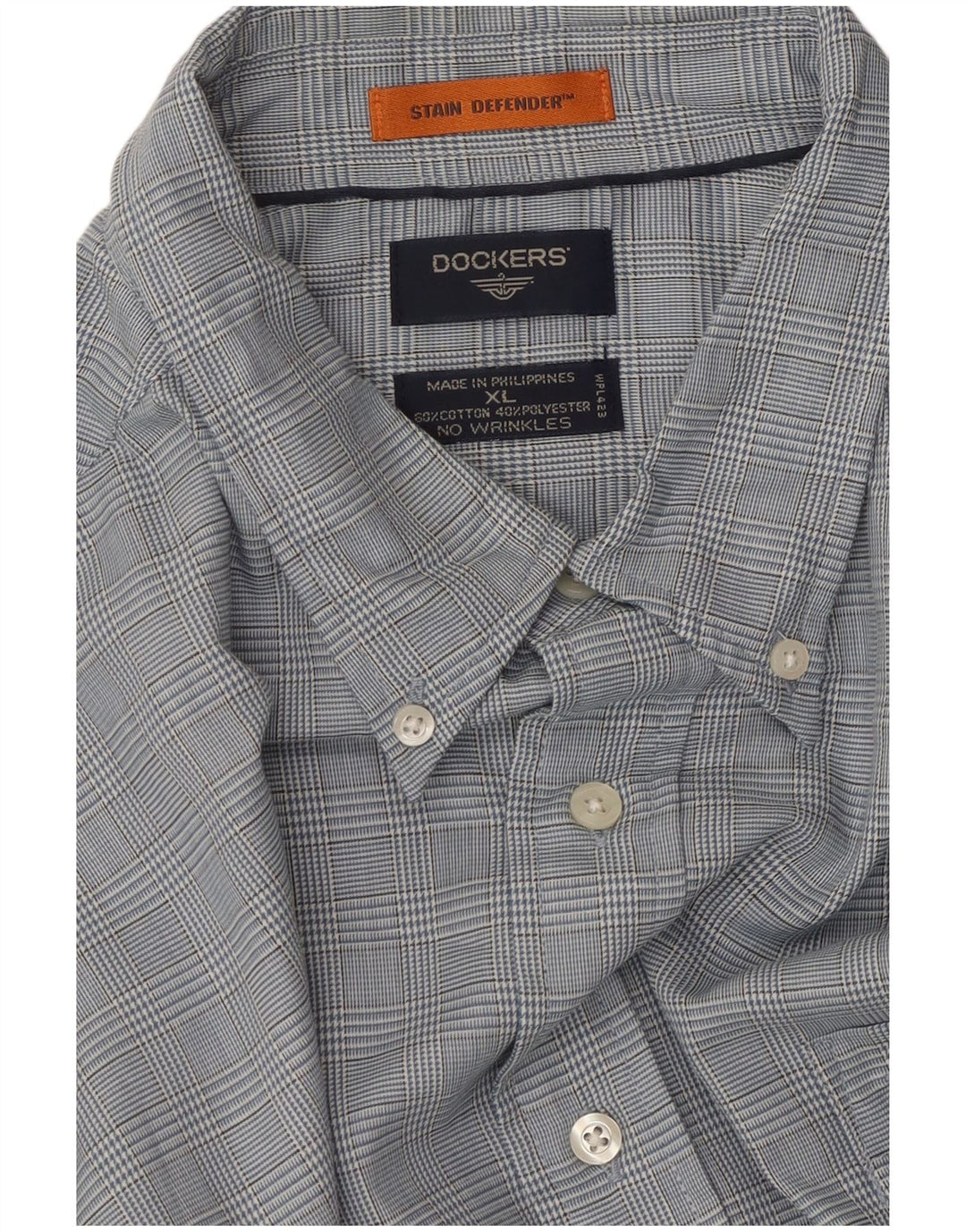 DOCKERS Mens Stain Defender Shirt XL Blue Check Cotton