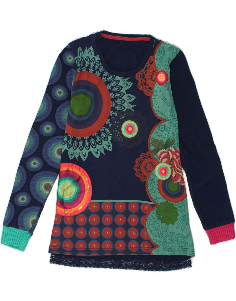 DESIGUAL Girls Graphic Crew Neck Jumper Sweater 13-14 Years Navy Blue | Vintage Desigual | Thrift | Second-Hand Desigual | Used Clothing | Messina Hembry 