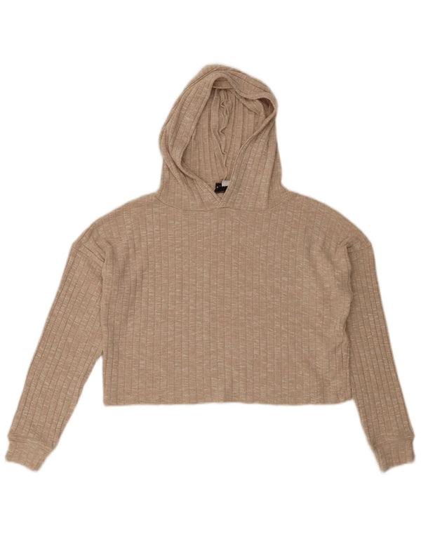 Topshop Womens Crop Hoodie Jumper UK 10 Small Beige Viscose