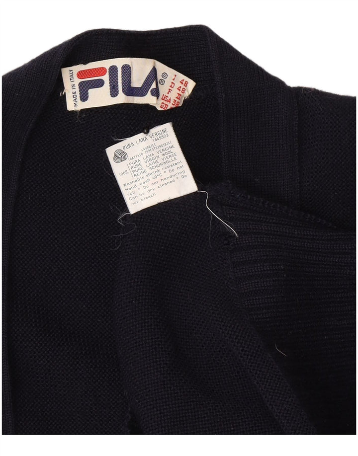 Fila Mens Cardigan Sweater IT 48 Medium Navy Blue Wool