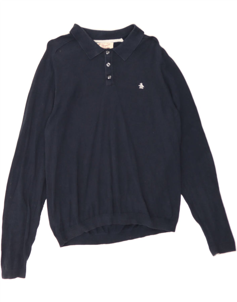 PENGUIN Mens Polo Neck Jumper Sweater 2XL Navy Blue Cotton Vintage Penguin and Second-Hand Penguin from Messina Hembry 