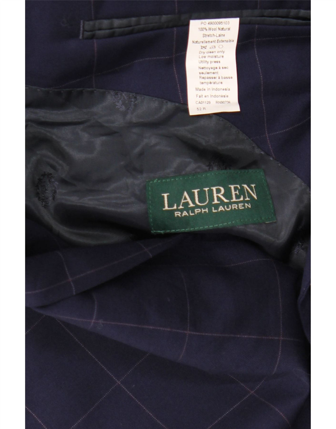 Ralph Lauren Mens 2 Button Blazer Jacket IT 52 Large Navy Blue Check Wool