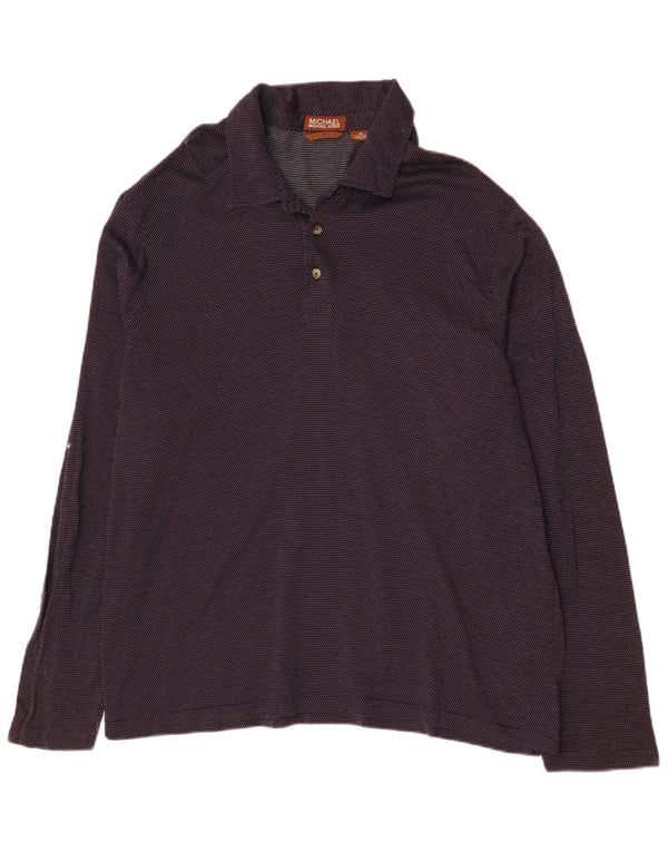 MICHAEL KORS Mens Long Sleeve Polo Shirt XL Purple Spotted Cotton