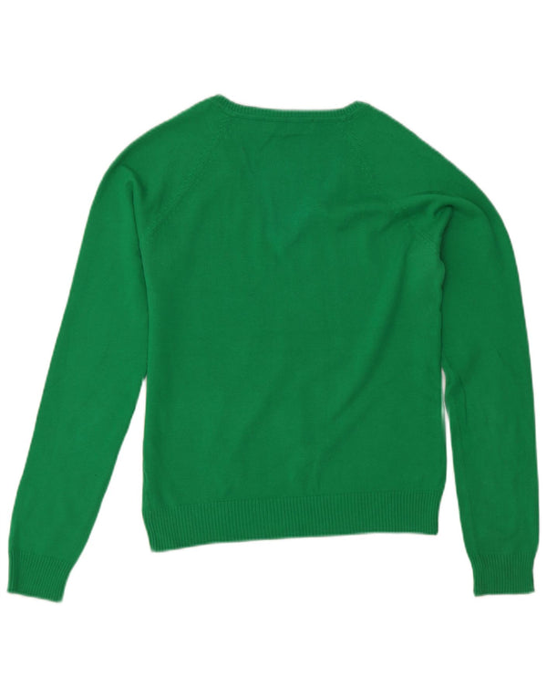Zara Womens Crop V-Neck Jumper Sweater UK 12 Medium Green Cotton
