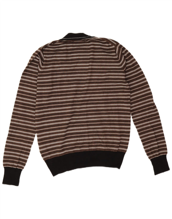 Gaudi Mens Cardigan Sweater Medium Brown Striped Viscose