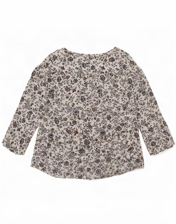 Fat Face Womens 3/4 Sleeve Blouse Top UK 10 Small White Floral Cotton