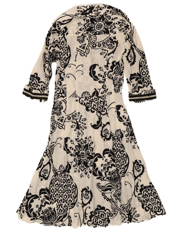 Zara Womens 3/4 Sleeve Shirt Dress UK 12 Medium White Floral Cotton